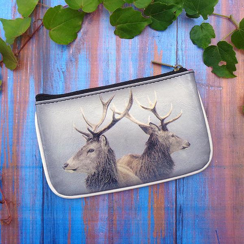 Mlavi deer in snowy forest print vegan small pouch/coin purse
