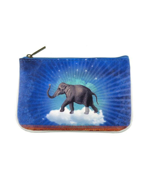 Eco-friendly, cruelty-free, ethically made vegan small pouch/coin purse with vintage style elephant & AUM (OM) print by Mlavi Studio. Great for everyday use or as gift for animal loving family & friends. Wholesale at www.mlavi.com to gift shop, clothing & fashion accessories boutiques, book stores.