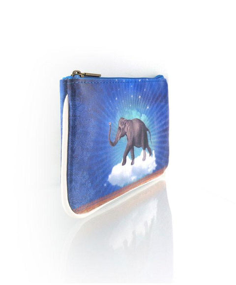 Eco-friendly, cruelty-free, ethically made vegan small pouch/coin purse with vintage style elephant & AUM (OM) print by Mlavi Studio. Great for everyday use or as gift for animal loving family & friends. Wholesale at www.mlavi.com to gift shop, clothing & fashion accessories boutiques, book stores.