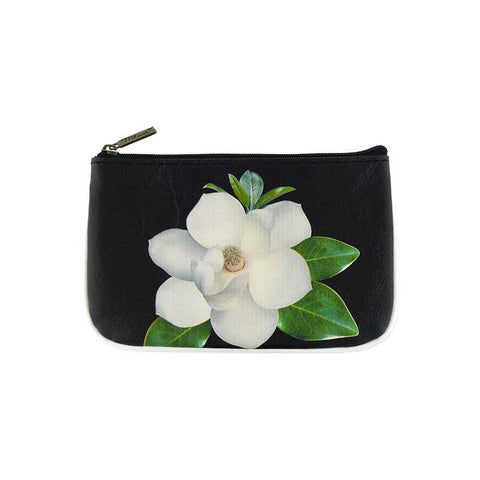 Mlavi Magnolia flower print small pouch/coin purse made with Eco-friendly & cruelty free vegan materials. Gift & boutique buyer can order wholesale at www.mlavi.com for ethically made & unique fashion accessories including bags, wallets, purses, coin purses, travel accessories & gifts.