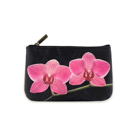Mlavi Orchid flower print small pouch/coin purse made with Eco-friendly & cruelty free vegan materials. Gift & boutique buyer can order wholesale at www.mlavi.com