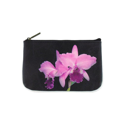 Mlavi Orchid flower print small pouch/coin purse made with Eco-friendly & cruelty free vegan materials. Gift & boutique buyer can order wholesale at www.mlavi.com for ethically made & unique fashion accessories including bags, wallets, purses, coin purses, travel accessories & gifts.