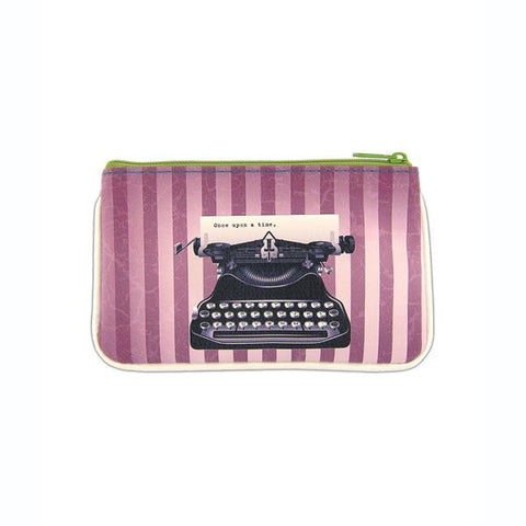 Mlavi's cool retro typewriter print vegan small pouch/coin purse made with SGS tested cruelty-free Eco-friendly cruelty free vegan materials. Wholesale available at www.mlavi.com for gift shop, fashion accessories & clothing boutique in Canada, USA & worldwide.