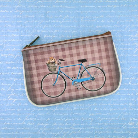Mlavi funky retro bicycle with cat print vegan small pouch/coin purse