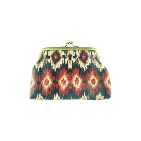 Mlavi bohemian style Ikat print vegan kiss lock frame coin purse made with Eco-friendly & cruelty free vegan materials. Great for everyday use & wonderful as a gift to family & friends. Wholesale at www.mlavi.com for gift shops, fashion accessories & clothing boutiques, museum stores worldwide.