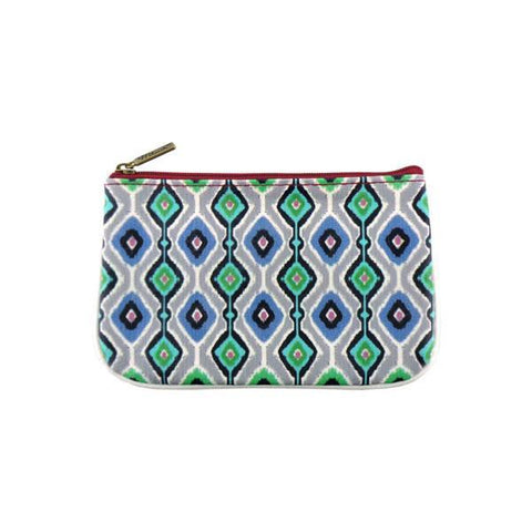 Mlavi Ikat pattern print small pouch/coin purse made with Eco-friendly & cruelty free vegan materials. Great for everyday use & wonderful as a gift to family & friends. Wholesale at www.mlavi.com for gift shops, fashion accessories & clothing boutiques, museum stores worldwide.