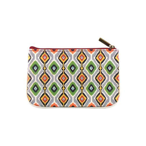 Mlavi Ikat pattern print small pouch/coin purse made with Eco-friendly & cruelty free vegan materials. Great for everyday use & wonderful as a gift to family & friends. Wholesale at www.mlavi.com for gift shops, fashion accessories & clothing boutiques, museum stores worldwide.