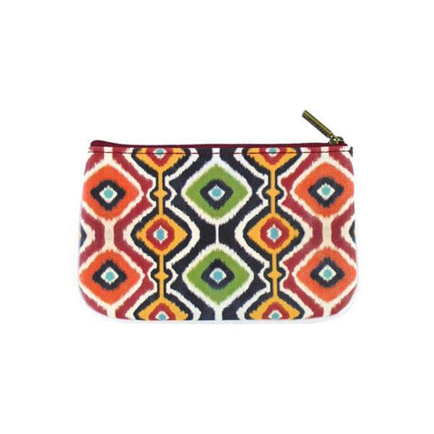 Mlavi Ikat pattern print small pouch/coin purse made with Eco-friendly & cruelty free vegan materials. Great for everyday use & wonderful as a gift to family & friends. Wholesale at www.mlavi.com for gift shops, fashion accessories & clothing boutiques, museum stores worldwide.