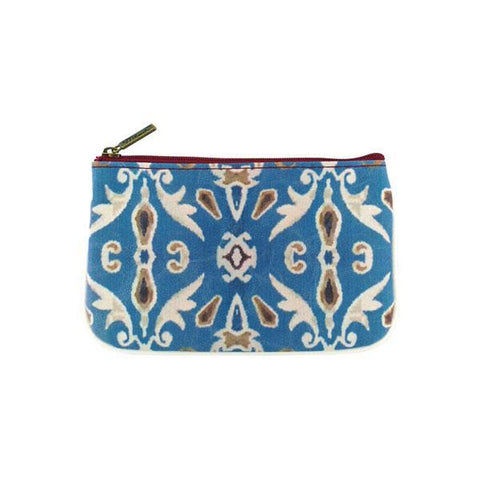 Mlavi Ikat pattern print small pouch/coin purse made with Eco-friendly & cruelty free vegan materials. Great for everyday use & wonderful as a gift to family & friends. Wholesale at www.mlavi.com for gift shops, fashion accessories & clothing boutiques, museum stores worldwide.