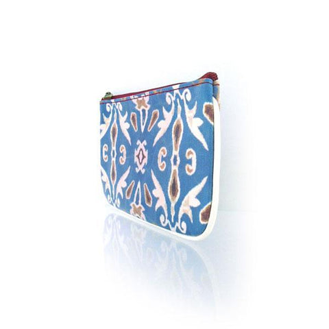 Mlavi Ikat pattern print small pouch/coin purse made with Eco-friendly & cruelty free vegan materials. Great for everyday use & wonderful as a gift to family & friends. Wholesale at www.mlavi.com for gift shops, fashion accessories & clothing boutiques, museum stores worldwide.
