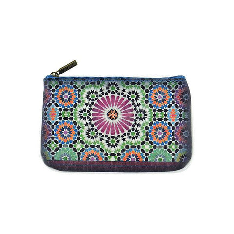 Mlavi Studio's whimsical vegan small pouch/coin purse with Bohemian style Moroccan tile pattern print. Great for everyday use or as gift for family & friends. Wholesale at www.mlavi.com for gift shops, fashion accessories & clothing boutiques, museum stores worldwide.