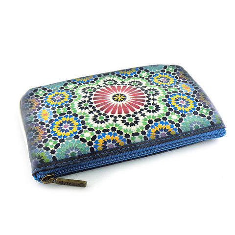 Mlavi Studio's whimsical vegan small pouch/coin purse with Bohemian style Moroccan tile pattern print. Great for everyday use or as gift for family & friends. Wholesale at www.mlavi.com for gift shops, fashion accessories & clothing boutiques, museum stores worldwide.