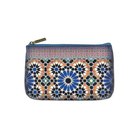 Mlavi whimsical vegan small pouch/coin purse with Bohemian style Moroccan tile pattern print for everyday use or as gift for family & friends. Wholesale at www.mlavi.com