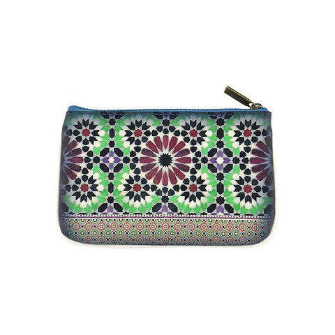 Mlavi whimsical vegan small pouch/coin purse with Bohemian style Moroccan tile pattern print for everyday use or as gift for family & friends. Wholesale at www.mlavi.com