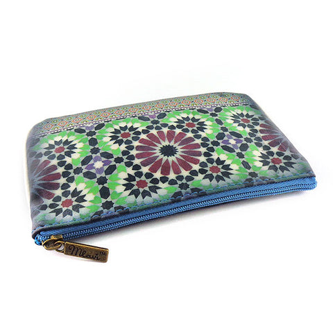 Mlavi whimsical vegan small pouch/coin purse with Bohemian style Moroccan tile pattern print for everyday use or as gift for family & friends. Wholesale at www.mlavi.com
