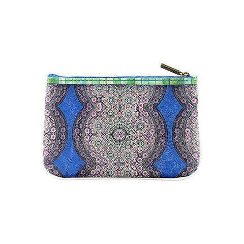 Mlavi Studio's whimsical vegan small pouch/coin purse with Bohemian style Moroccan tile pattern print. Great for everyday use or as gift for family & friends. Wholesale at www.mlavi.com for gift shops, fashion accessories & clothing boutiques, museum stores worldwide.