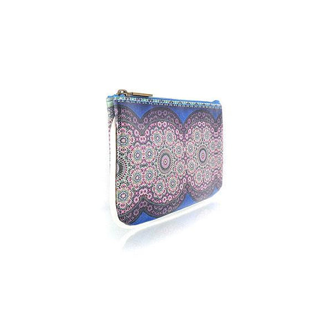 Mlavi Studio's whimsical vegan small pouch/coin purse with Bohemian style Moroccan tile pattern print. Great for everyday use or as gift for family & friends. Wholesale at www.mlavi.com for gift shops, fashion accessories & clothing boutiques, museum stores worldwide.