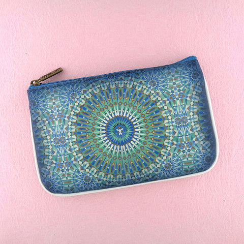Mlavi Studio's whimsical vegan small pouch/coin purse with Bohemian style Moroccan tile pattern print. Great for everyday use or as gift for family & friends. Wholesale at www.mlavi.com for gift shops, fashion accessories & clothing boutiques, museum stores worldwide.