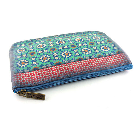 Mlavi Studio's whimsical vegan small pouch/coin purse with Bohemian style Moroccan tile pattern print. Great for everyday use or as gift for family & friends. Wholesale at www.mlavi.com for gift shops, fashion accessories & clothing boutiques, museum stores worldwide.