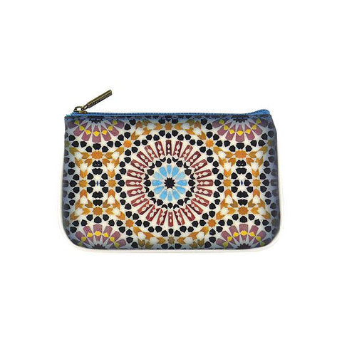 Mlavi whimsical vegan small pouch/coin purse with Bohemian style Moroccan tile pattern printfor everyday use or as gift for family & friends. Wholesale at www.mlavi.com