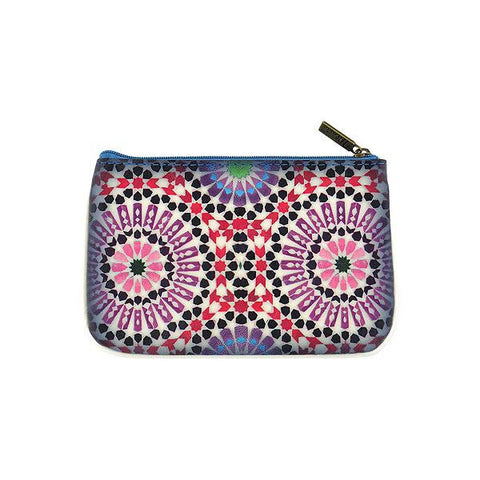 Mlavi whimsical vegan small pouch/coin purse with Bohemian style Moroccan tile pattern printfor everyday use or as gift for family & friends. Wholesale at www.mlavi.com