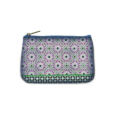 Mlavi whimsical vegan small pouch/coin purse with Bohemian style Moroccan tile pattern printfor everyday use or as gift for family & friends. Wholesale at www.mlavi.com