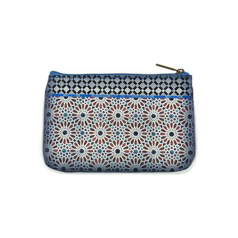 Mlavi whimsical vegan small pouch/coin purse with Bohemian style Moroccan tile pattern printfor everyday use or as gift for family & friends. Wholesale at www.mlavi.com