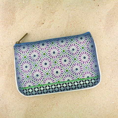 Mlavi whimsical vegan small pouch/coin purse with Bohemian style Moroccan tile pattern printfor everyday use or as gift for family & friends. Wholesale at www.mlavi.com
