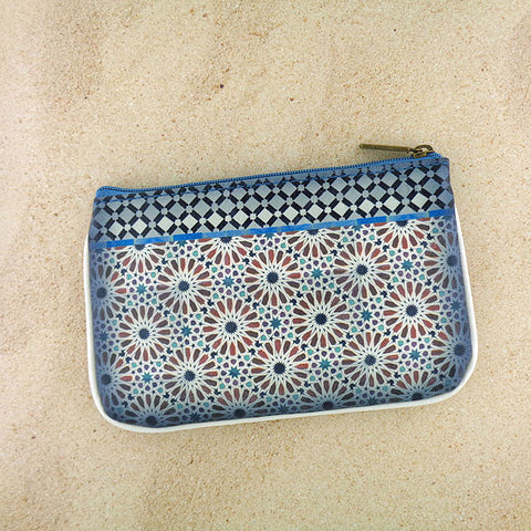 Mlavi whimsical vegan small pouch/coin purse with Bohemian style Moroccan tile pattern printfor everyday use or as gift for family & friends. Wholesale at www.mlavi.com