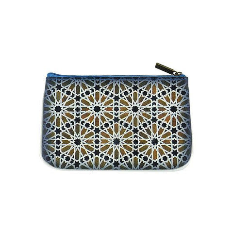 Mlavi Studio's whimsical vegan small pouch/coin purse with Bohemian style Moroccan tile pattern print. Great for everyday use or as gift for family & friends. Wholesale at www.mlavi.com for gift shops, fashion accessories & clothing boutiques, museum stores worldwide.