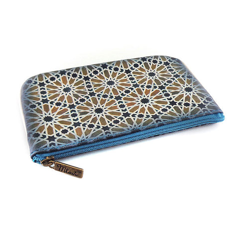 Mlavi Studio's whimsical vegan small pouch/coin purse with Bohemian style Moroccan tile pattern print. Great for everyday use or as gift for family & friends. Wholesale at www.mlavi.com for gift shops, fashion accessories & clothing boutiques, museum stores worldwide.