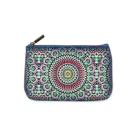 Mlavi Studio's whimsical vegan small pouch/coin purse with Bohemian style Moroccan tile pattern print. Great for everyday use or as gift for family & friends. Wholesale at www.mlavi.com for gift shops, fashion accessories & clothing boutiques, museum stores worldwide.