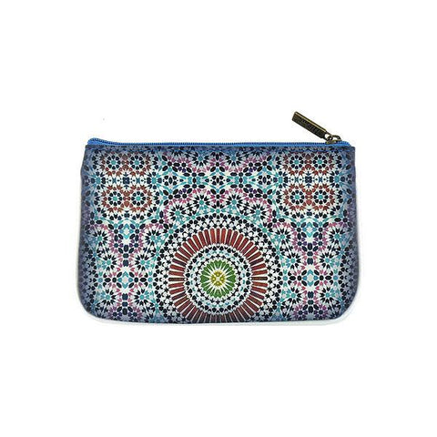 Mlavi Studio's whimsical vegan small pouch/coin purse with Bohemian style Moroccan tile pattern print. Great for everyday use or as gift for family & friends. Wholesale at www.mlavi.com for gift shops, fashion accessories & clothing boutiques, museum stores worldwide.