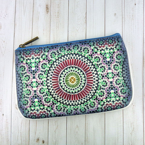 Mlavi Studio's whimsical vegan small pouch/coin purse with Bohemian style Moroccan tile pattern print. Great for everyday use or as gift for family & friends. Wholesale at www.mlavi.com for gift shops, fashion accessories & clothing boutiques, museum stores worldwide.