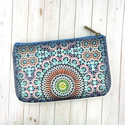 Mlavi Studio's whimsical vegan small pouch/coin purse with Bohemian style Moroccan tile pattern print. Great for everyday use or as gift for family & friends. Wholesale at www.mlavi.com for gift shops, fashion accessories & clothing boutiques, museum stores worldwide.