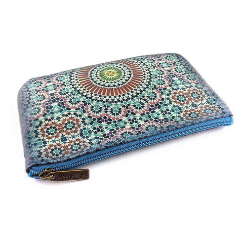 Mlavi Studio's whimsical vegan small pouch/coin purse with Bohemian style Moroccan tile pattern print. Great for everyday use or as gift for family & friends. Wholesale at www.mlavi.com for gift shops, fashion accessories & clothing boutiques, museum stores worldwide.