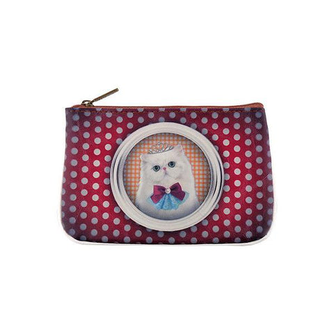 Mlavi's Eco-friendly vegan leather small pouch/coin purse with green eyed cat princess print. It's great for everyday use & a unique gift for yourself, family & friends. More pet/dog/cat/animal theme fashion accessories are available for wholesale at www.mlavi.com for gift & boutique buyers worldwide.