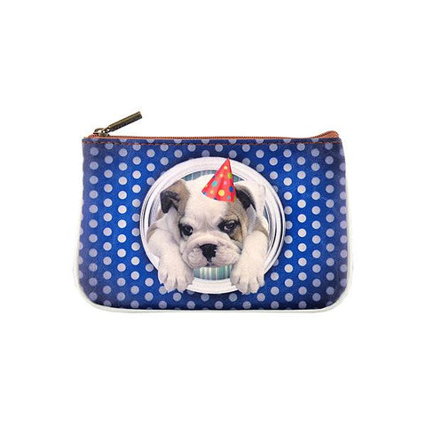 Mlavi's Eco-friendly vegan leather small pouch/coin purse with grumpy birthday dog print. It's great for everyday use & a unique gift for yourself, family & friends. More pet/dog/cat/animal theme fashion accessories are available for wholesale at www.mlavi.com for gift & boutique buyers worldwide.
