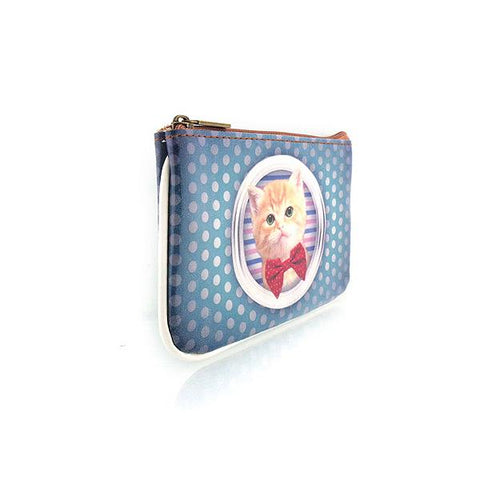Mlavi vegan leather small pouch/coin purse with cat scholar print. Great for everyday use & fun gift ideas for family & friends. wholesale at www.mlavi.com