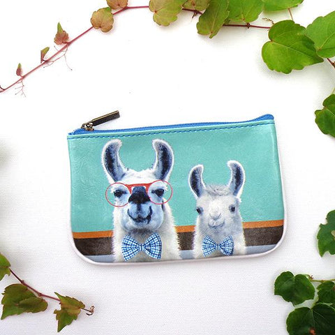 Mlavi's Eco-friendly vegan leather small pouch/coin purse with daddy llama and baby llama print. It's great for everyday use & a unique gift for yourself, family & friends. More pet/dog/cat/animal theme fashion accessories are available for wholesale at www.mlavi.com for gift & boutique buyers worldwide.