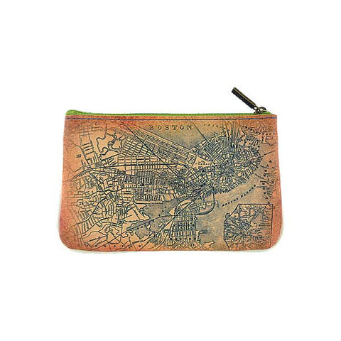 Eco-friendly, cruelty-free small pouch/coin purse with vintage style Sailing ship & Boston vintage map print by Mlavi Studio. Great for everyday use, gift for family & friends. Wholesale at www.mlavi.com to gift shop, clothing & fashion accessories boutiques, book stores, souvenir shops in USA.