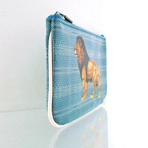 Eco-friendly, cruelty-free, ethically made vegan small pouch/coin purse with vintage style lion print by Mlavi Studio. Great for everyday use or as gift for animal loving family & friends. Wholesale at www.mlavi.com to gift shop, clothing & fashion accessories boutiques, book stores.