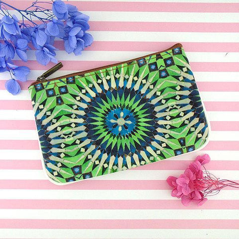 Mlavi Studio's whimsical vegan small pouch/coin purse with Bohemian style Moroccan pattern print. Great for everyday use or as gift for family & friends. Wholesale at www.mlavi.com for gift shops, fashion accessories & clothing boutiques, museum stores worldwide.