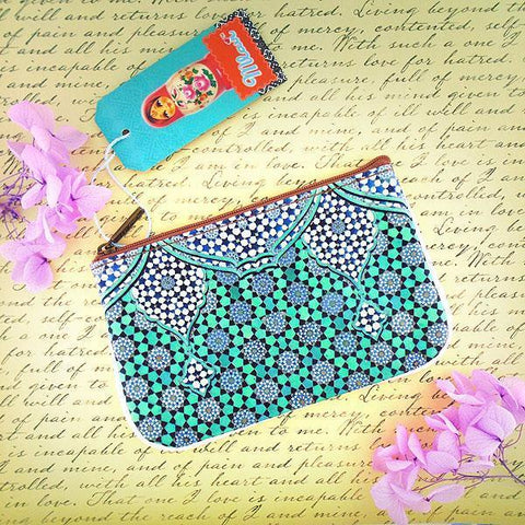 Mlavi whimsical vegan small pouch/coin purse with Bohemian style Moroccan pattern printfor everyday use or as gift for family & friends. Wholesale at www.mlavi.com