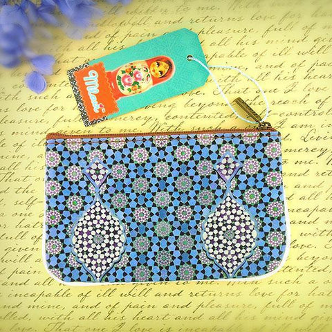 Mlavi whimsical vegan small pouch/coin purse with Bohemian style Moroccan pattern printfor everyday use or as gift for family & friends. Wholesale at www.mlavi.com