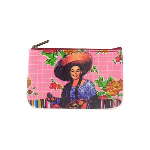 Mlavi retro style Mexican calendar pinup girl print small pouch/coin purse made with Eco-friendly & cruelty free vegan materials. Wholesale at www.mlavi.com
