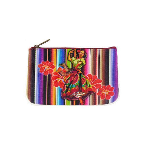 Mlavi retro style Mexican calendar pinup girl print small pouch/coin purse made with Eco-friendly & cruelty free vegan materials. Wholesale at www.mlavi.com