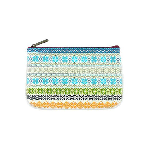 Mlavi studio's whimsical Nordic Scandinavian pattern print vegan leather small pouch/coin purse made with SGS tested cruelty-free Eco-friendly cruelty free vegan materials. Wholesale available at www.mlavi.com for gift shop, fashion accessories & clothing boutique in Canada, USA & worldwide.