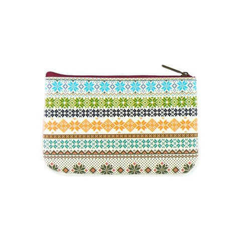 Mlavi studio's whimsical Nordic Scandinavian pattern print vegan leather small pouch/coin purse made with SGS tested cruelty-free Eco-friendly cruelty free vegan materials. Wholesale available at www.mlavi.com for gift shop, fashion accessories & clothing boutique in Canada, USA & worldwide.