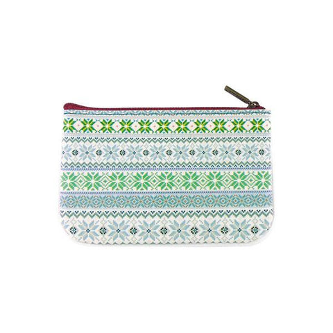 Mlavi's whimsical Nordic Scandinavian pattern print vegan leather small pouch/coin purse made with SGS tested cruelty-free Eco-friendly cruelty free vegan materials. Wholesale available at www.mlavi.com for gift shop, fashion accessories & clothing boutique in Canada, USA & worldwide.